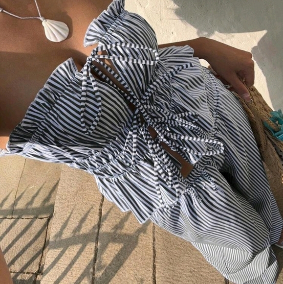 Pants - 2pcs Women Bandeau Striped Top And Pants Set, Minimalist Fashion Suitable